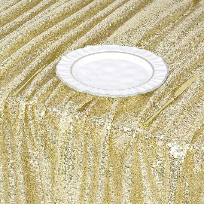 MoKoHouse Tablecloth Rectangle 90x156 Light Gold Sequin Table Cloth Seamless Glitter Fabric for Home Party Wedding Decor Christmas Decorations