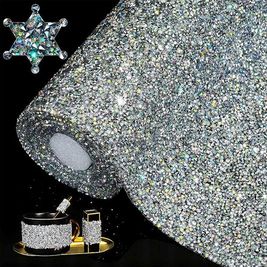 Locacrystal Bling Resin Rhinestone Sticker DIY Car Decoration Stickers Self-Adhesive Hotfix Glitter Crystal Gem Sheet Stickers for Car & Crafts Decoration(Silver AB,9.4"x63")