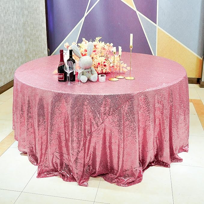 Sequin Tablecloth 108" Round Rose Pink Table Cloth Glitter Tablecloth Sparkly Drape Table Covers for Wedding Birthday Ceremony Party Baby Bridal Shower Decorations