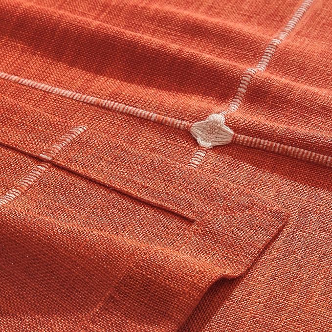 ZeeMart Grid Embroidered Hemmed Tablecloths, Orange 60x104 Inch, Farmhouse Style Heavy Weight Cotton Linen Burnt Orange Fall Tablecloths, Boho Plaid Water Resistant Rectangle Table Cloth