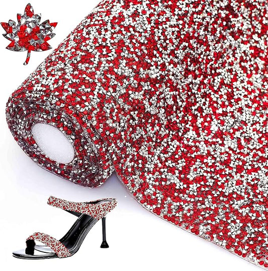 Locacrystal Bling Resin Rhinestone Sticker DIY Car Decoration Stickers Self-Adhesive Hotfix Glitter Crystal Gem Sheet Stickers for Car & Crafts Decoration(Silver Red,9.4"x63")