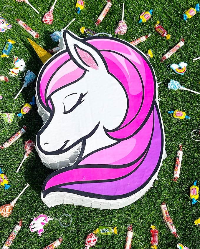 Jergrim Unicorn Pinata 4 Piece Set (16”x11”) Perfect for Unicorn Theme Birthday Decorations, Birthday Girl Party Supplies, 1st to 8th Parties, Fits piñata stuffers and party favors!